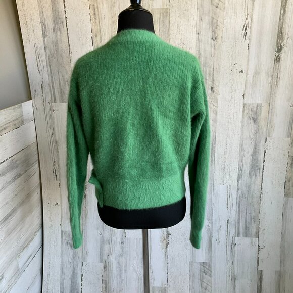 ela Women's Size Medium Fluffy Cardigan Sweater Green Snap Waist - Picture 4 of 6